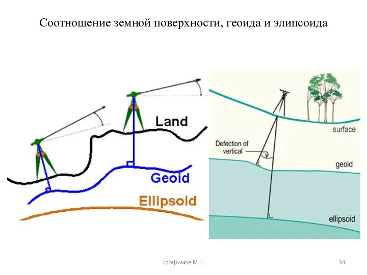 Соотношение земной поверхности, геоида и элипсоида Трофимов М.Е.