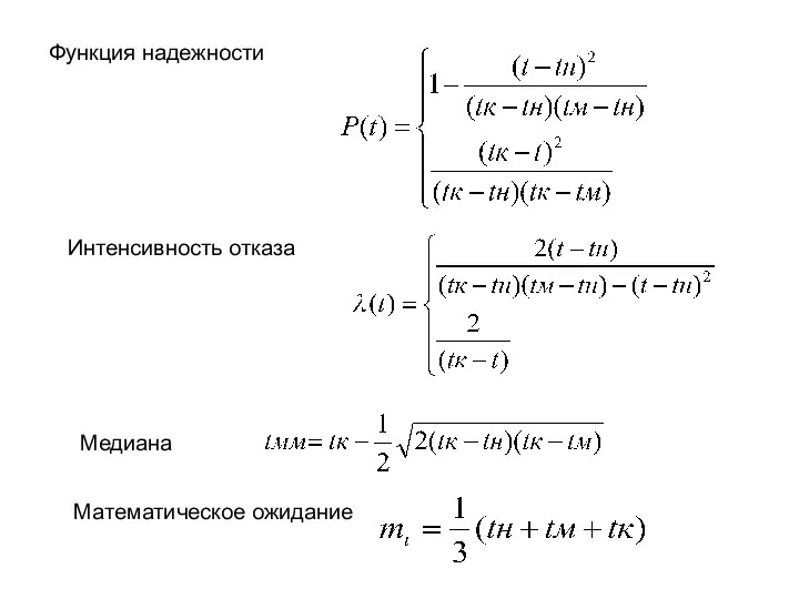 Функция надежности Интенсивность отказа Медиана Математическое ожидание