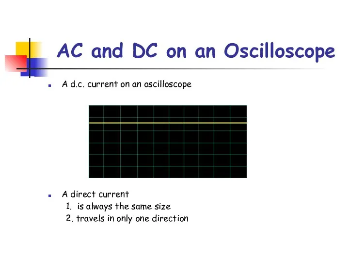 AC and DC on an Oscilloscope A d.c. current on an