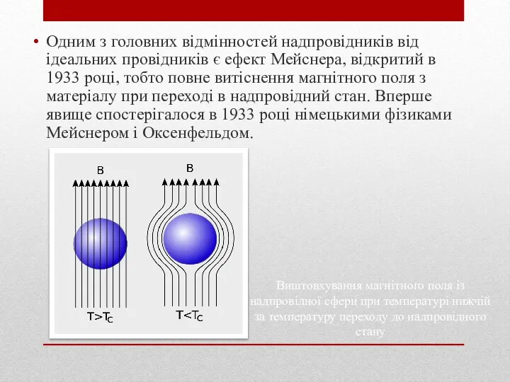 Одним з головних відмінностей надпровідників від ідеальних провідників є ефект Мейснера,