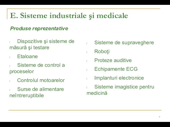 Produse reprezentative l Dispozitive şi sisteme de măsură şi testare l