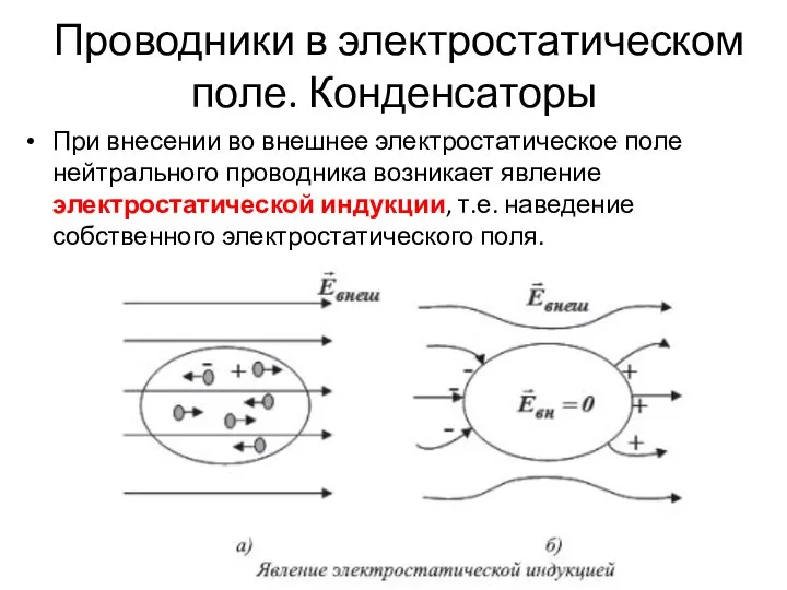 Проводники в электростатическом поле. Конденсаторы При внесении во внешнее электростатическое поле