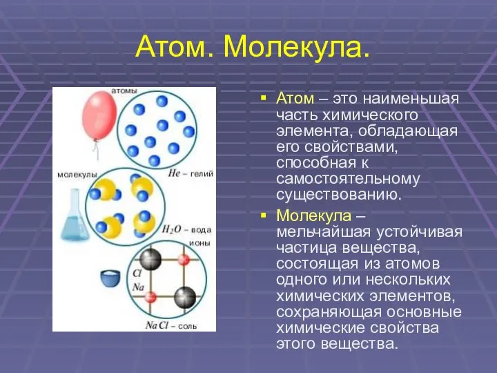 Атом. Молекула. Атом – это наименьшая часть химического элемента, обладающая его