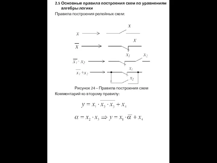 2.5 Основные правила построения схем по уравнениям алгебры логики Правила построения