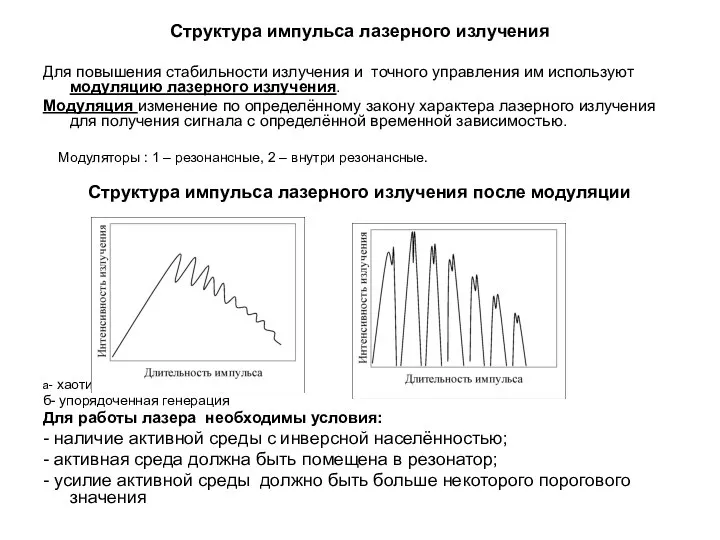 Структура импульса лазерного излучения Для повышения стабильности излучения и точного управления