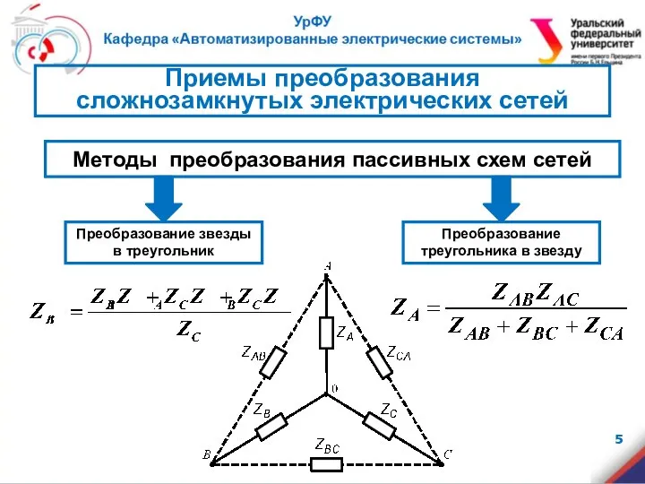 Методы преобразования пассивных схем сетей Преобразование звезды в треугольник Преобразование треугольника