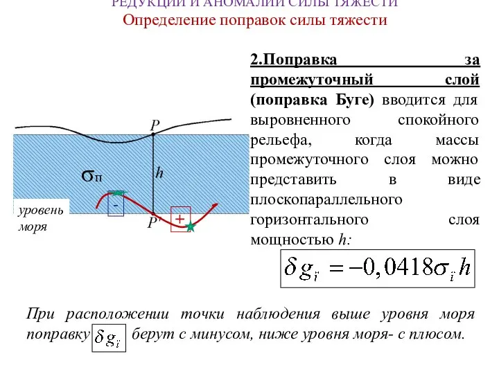 РЕДУКЦИИ И АНОМАЛИИ СИЛЫ ТЯЖЕСТИ Определение поправок силы тяжести - 2.Поправка