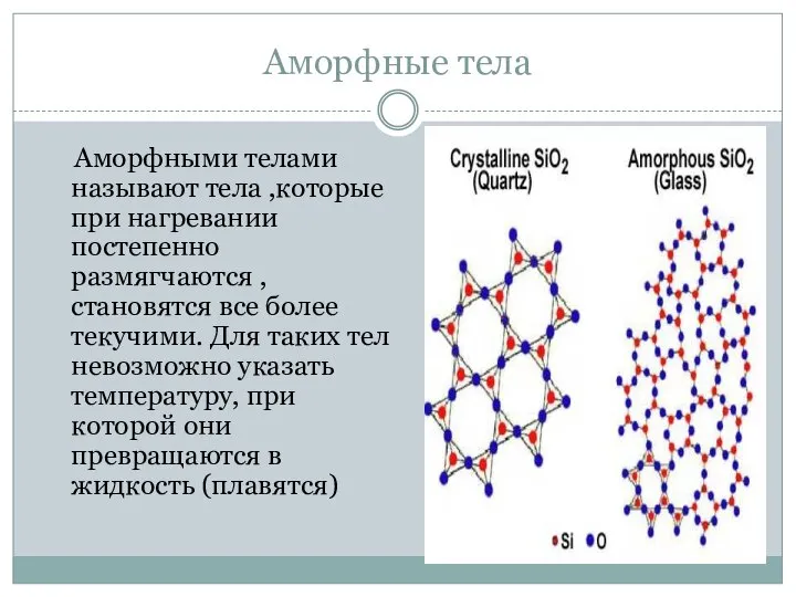 Аморфные тела Аморфными телами называют тела ,которые при нагревании постепенно размягчаются