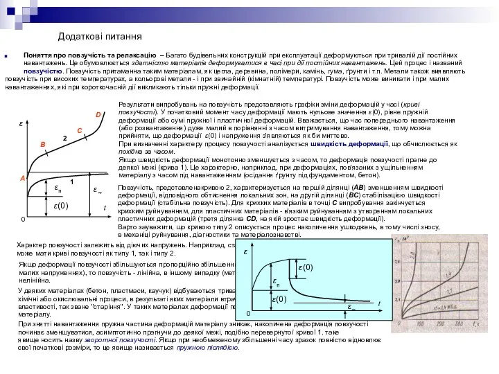 Додаткові питання Поняття про повзучість та релаксацію – Багато будівельних конструкцій