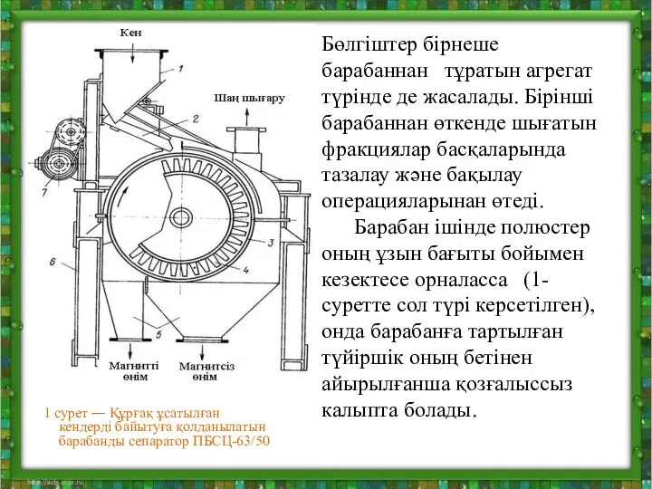 Бөлгіштер бірнеше барабаннан тұратын агрегат түрінде де жасалады. Бірінші барабаннан өткенде