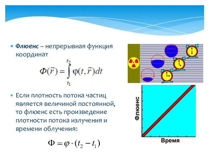 Флюенс – непрерывная функция координат Если плотность потока частиц является величиной