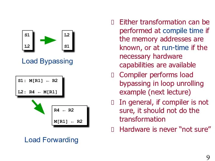 More on Load Bypassing and Forwarding Either transformation can be performed