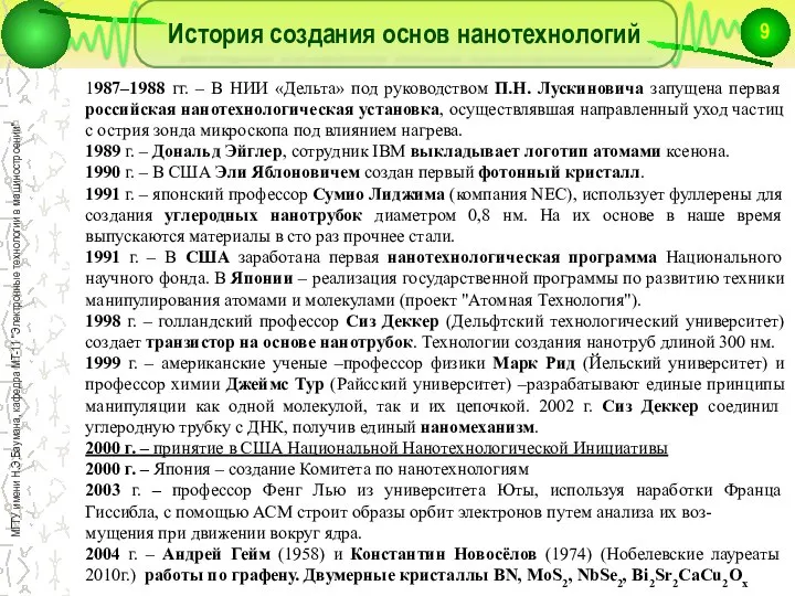 История создания основ нанотехнологий 1987–1988 гг. – В НИИ «Дельта» под