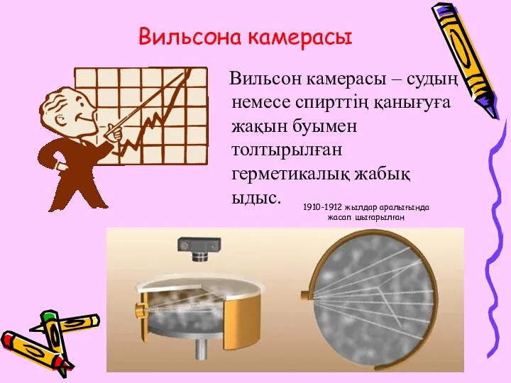 Вильсона камерасы Вильсон камерасы – судың немесе спирттің қанығуға жақын буымен