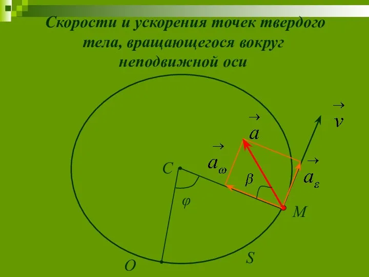 φ O S M C Скорости и ускорения точек твердого тела, вращающегося вокруг неподвижной оси