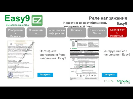 Сертификаты Инструкции Сертификат соответствия Реле напряжения Easy9 Инструкция Реле напряжения Easy9