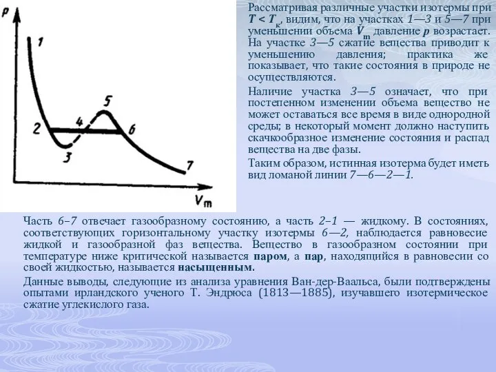 Рассматривая различные участки изотермы при T Наличие участка 3—5 означает, что