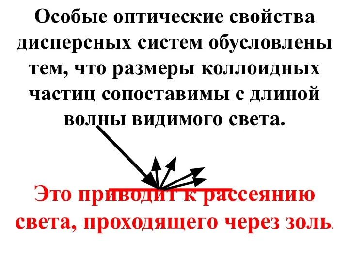 Особые оптические свойства дисперсных систем обусловлены тем, что размеры коллоидных частиц