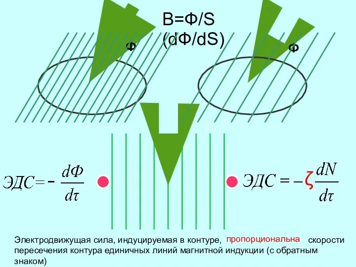 В=Ф/S (dФ/dS) Ф Ф Электродвижущая сила, индуцируемая в контуре, равна скорости