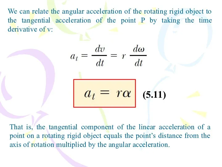 We can relate the angular acceleration of the rotating rigid object