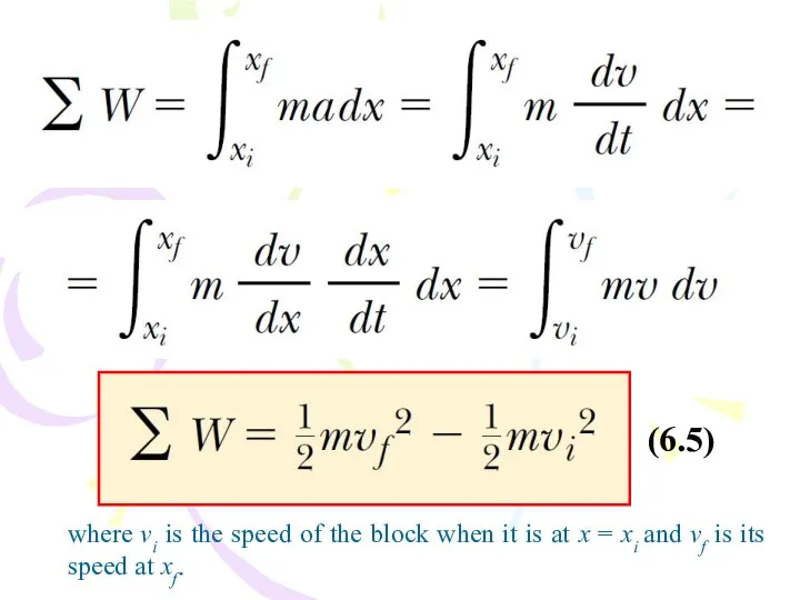 (6.5) where vi is the speed of the block when it