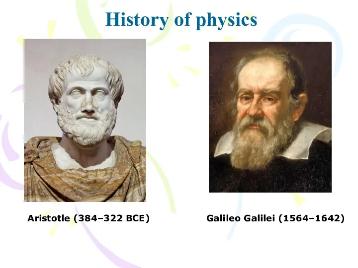 Galileo Galilei (1564–1642) History of physics Aristotle (384–322 BCE)