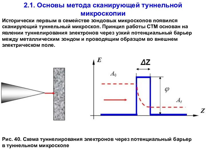 2.1. Основы метода сканирующей туннельной микроскопии Исторически первым в семействе зондовых