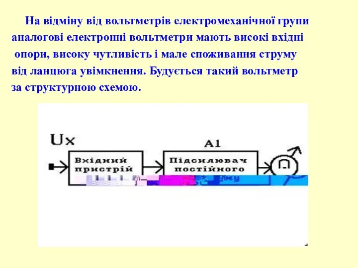 На відміну від вольтметрів електромеханічної групи аналогові електронні вольтметри мають високі