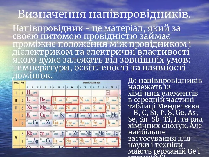 Визначення напівпровідників. Напівпровідник - це матеріал, який за своєю питомою провідністю