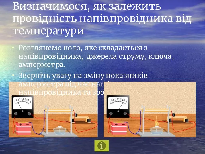 Визначимося, як залежить провідність напівпровідника від температури Розглянемо коло, яке складається