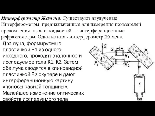 Интерферометр Жамена. Существуют двулучевые Интерферометры, предназначенные для измерения показателей преломления газов