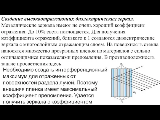 Создание высокоотражающих диэлектрических зеркал. Металлические зеркала имеют не очень хороший коэффициент