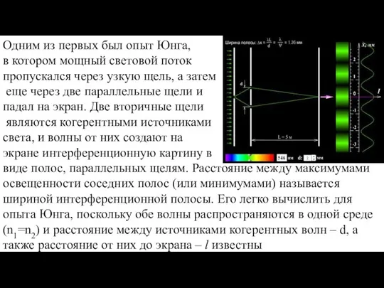 Одним из первых был опыт Юнга, в котором мощный световой поток