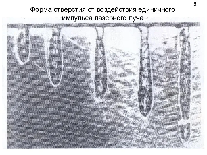 Форма отверстия от воздействия единичного импульса лазерного луча 8
