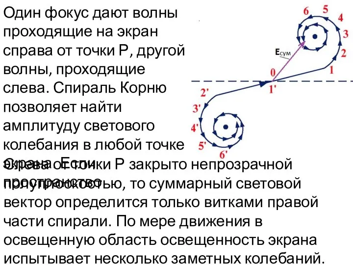 Один фокус дают волны проходящие на экран справа от точки Р,