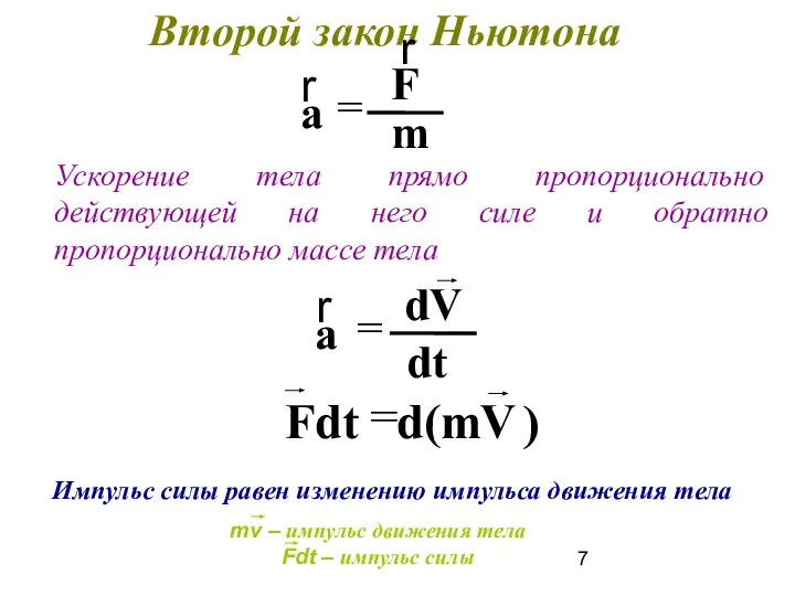 Второй закон Ньютона Ускорение тела прямо пропорционально действующей на него силе