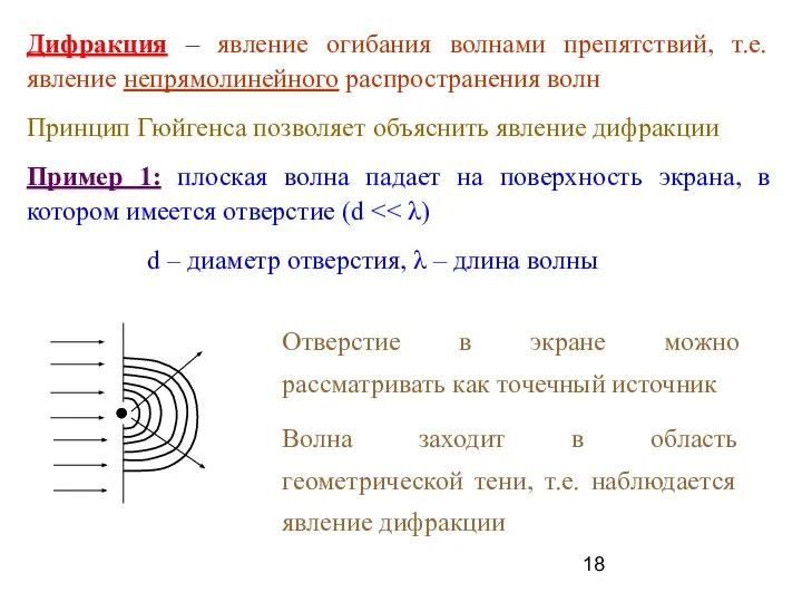 Дифракция – явление огибания волнами препятствий, т.е. явление непрямолинейного распространения волн