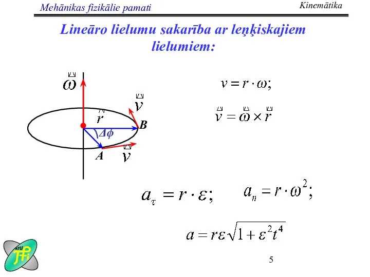 Lineāro lielumu sakarība ar leņķiskajiem lielumiem: