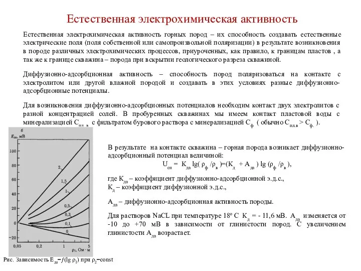 Естественная электрохимическая активность Естественная электрохимическая активность горных пород – их способность