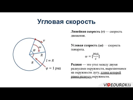 Угловая скорость Линейная скорость (v) — скорость движения. Радиан — это