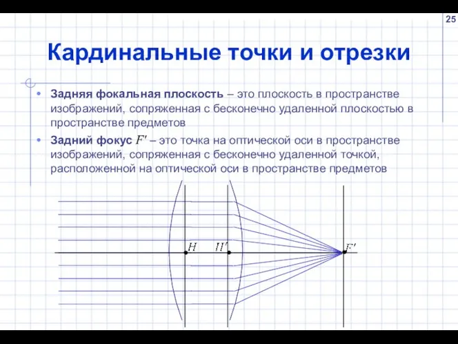 Кардинальные точки и отрезки Задняя фокальная плоскость – это плоскость в