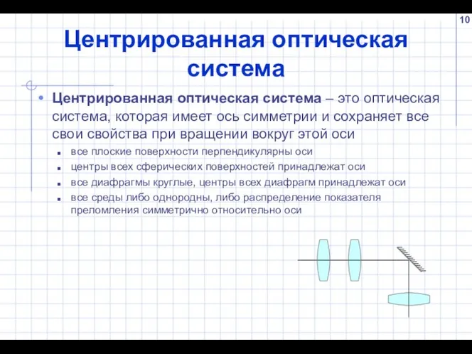 Центрированная оптическая система Центрированная оптическая система – это оптическая система, которая