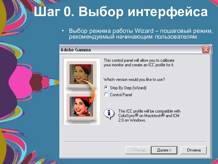 Шаг 0. Выбор интерфейса Выбор режима работы Wizard – пошаговый режим, рекомендуемый начинающим пользователям.