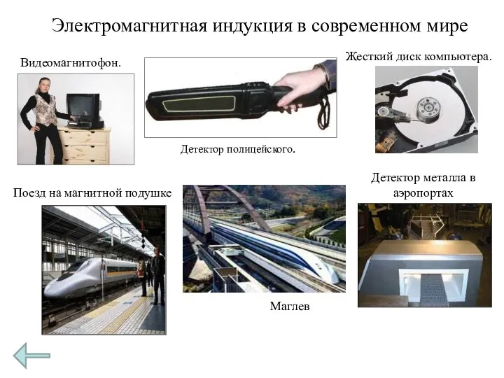 Видеомагнитофон. Жесткий диск компьютера. Детектор полицейского. Детектор металла в аэропортах Поезд