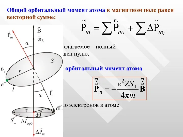 Общий орбитальный момент атома в магнитном поле равен векторной сумме: Первое