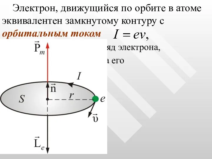 Электрон, движущийся по орбите в атоме эквивалентен замкнутому контуру с орбитальным