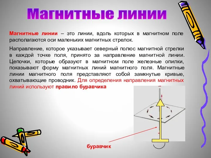 Магнитные линии – это линии, вдоль которых в магнитном поле располагаются