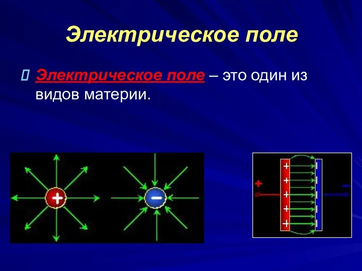 Электрическое поле Электрическое поле – это один из видов материи.