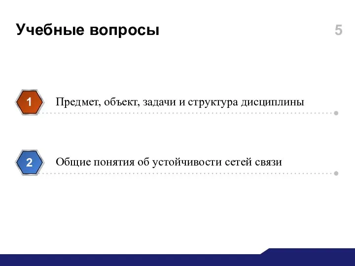 Учебные вопросы Предмет, объект, задачи и структура дисциплины 1 Общие понятия об устойчивости сетей связи 2