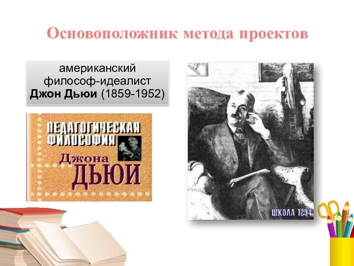 Основоположник метода проектов американский философ-идеалист Джон Дьюи (1859-1952)